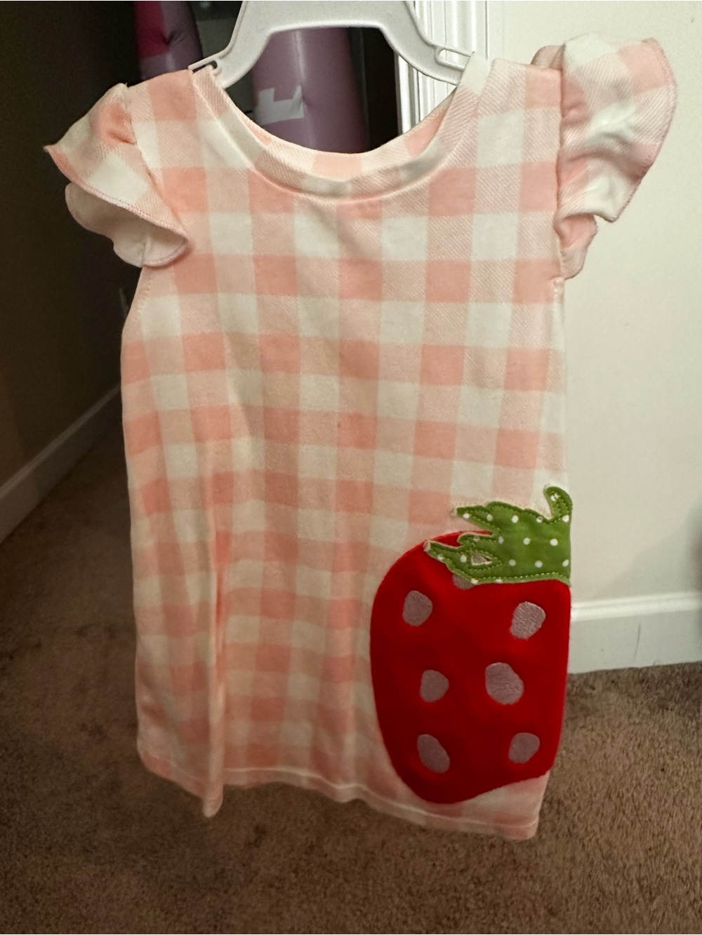 Mud Pie Pink and White Gingham Strawberry Short Sleeve Dress